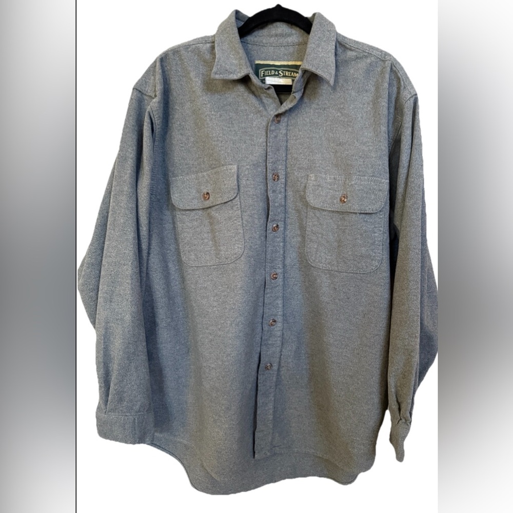 FIELD & STREAM Gray Button Down Heavy Flannel Long Sleeve Men’s Shirt Size XL